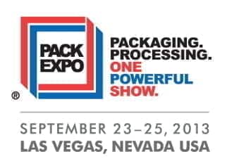 The image displays a banner for an event called "Packaging and Processing, a powerful show" held from the 23rd to the 25th of 2013 in Las Vegas, Nevada, USA.