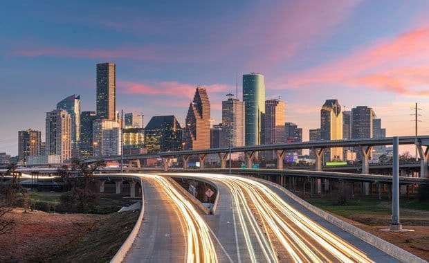 Houston Downtown Skyline over the Highways, Texas, USA