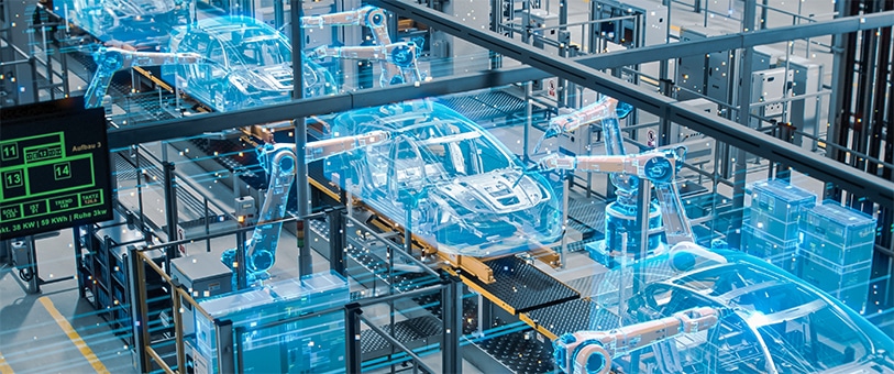 Robotic assembly arms at Automotive Manufacturing Plant